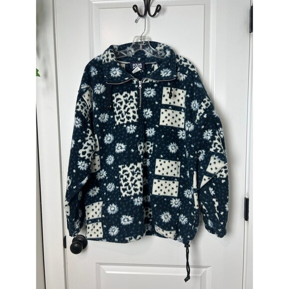 POLAR FORCE WHITE BLUE OVERSIZED FLEECE VTG SIZE MEDIUM - Picture 1 of 9